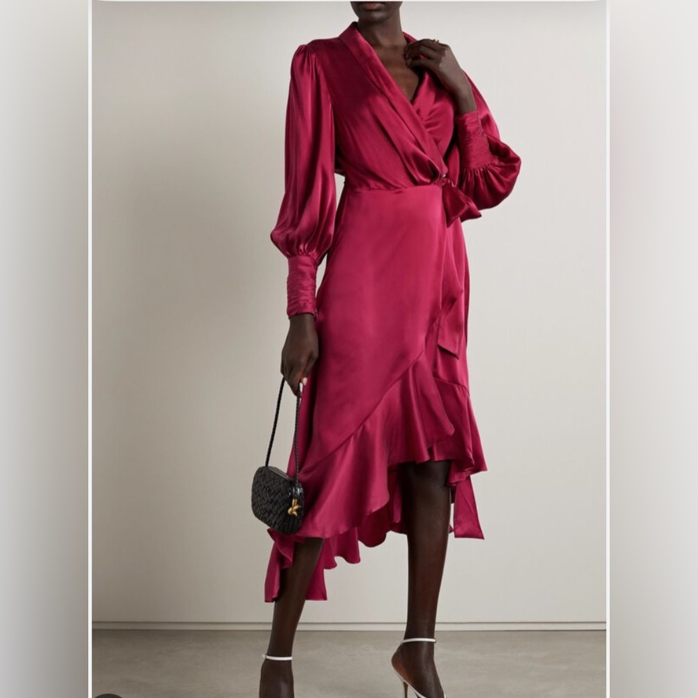 Zimmerman asymmetric silk-satin midi wrap dress